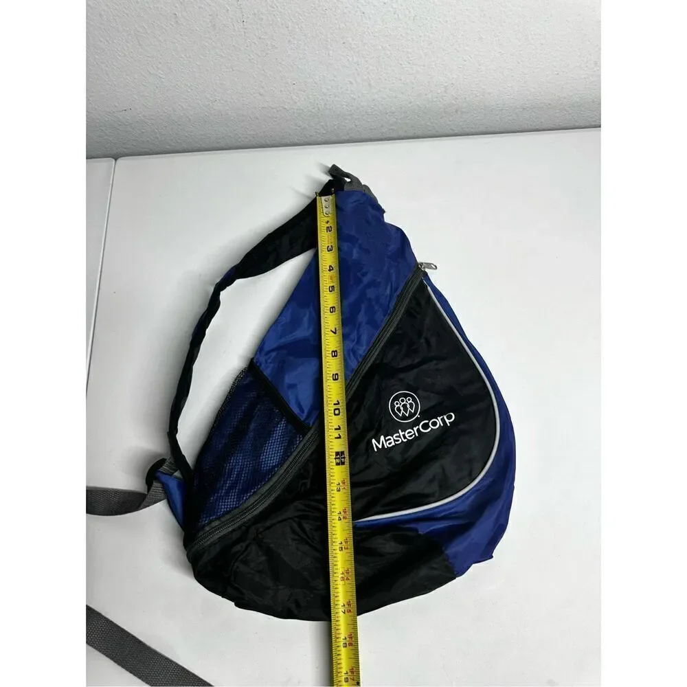 One Shoulder Bag Triangle Zip Closure Breeze Blue Black Mesh Holder